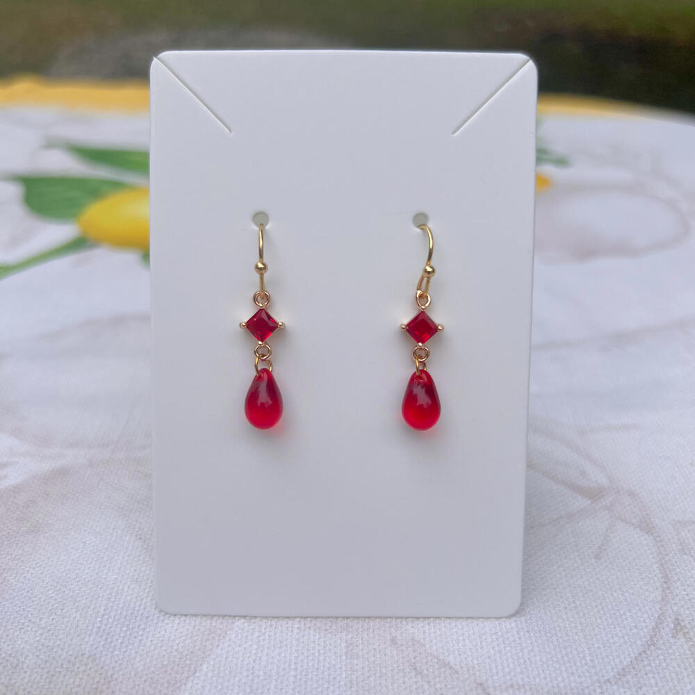 Dainty Ruby Red Tone Crystal Glass Zirconia Crystal Romantic Cute Earrings